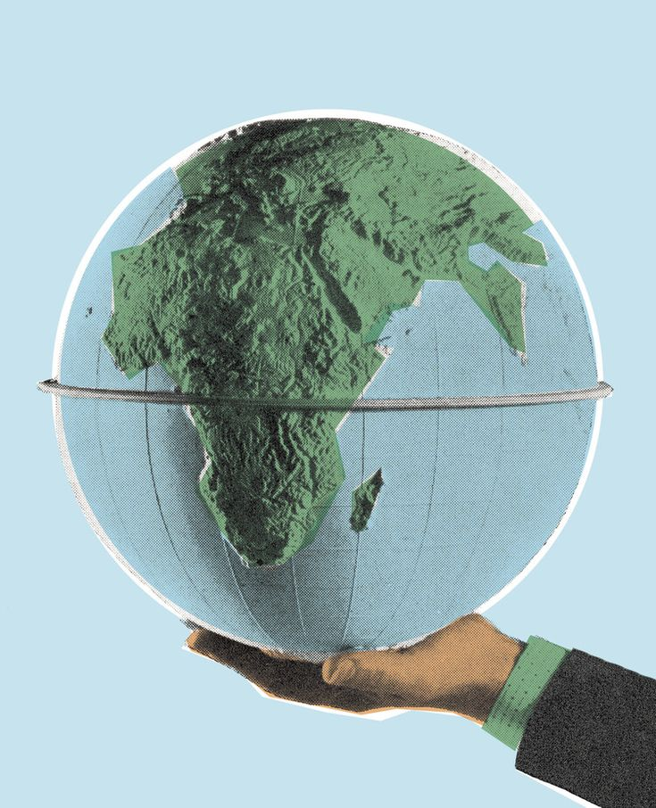 Illustrated globe cradled in a pair of hands